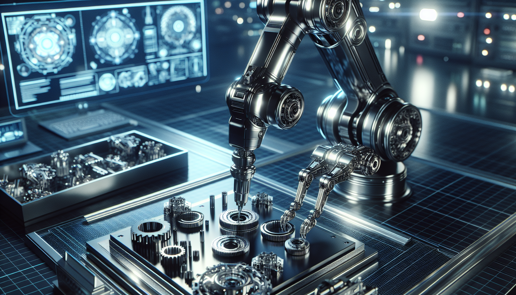 Illustration of a robotic arm assembling components